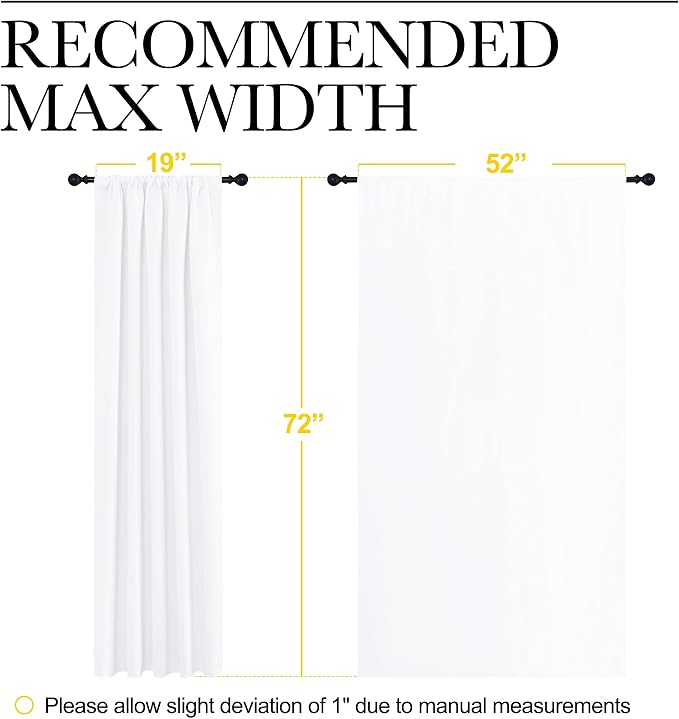 NICETOWN 50% Light Blocking Kitchen Curtains - Window Treatment Rod Pocket Curtains/Drapes for Bedroom (2 Panels, 52 by 72, White)