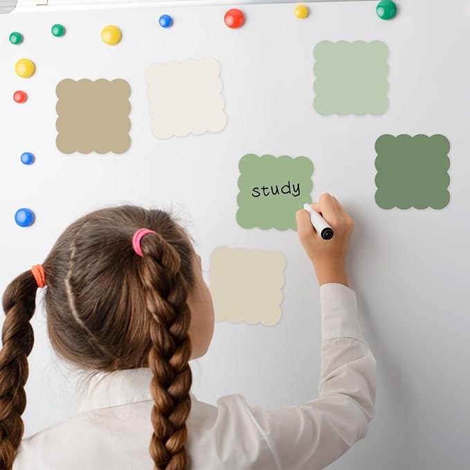 JarThenaAMCS 18 Pack Scalloped Sticky Notes Sage Green Beige Wavy Edge Memo Pads 3 Inch Self-Adhesive Notepads for School Office Home Accessories Party Decor Supplies, 360 Sheets