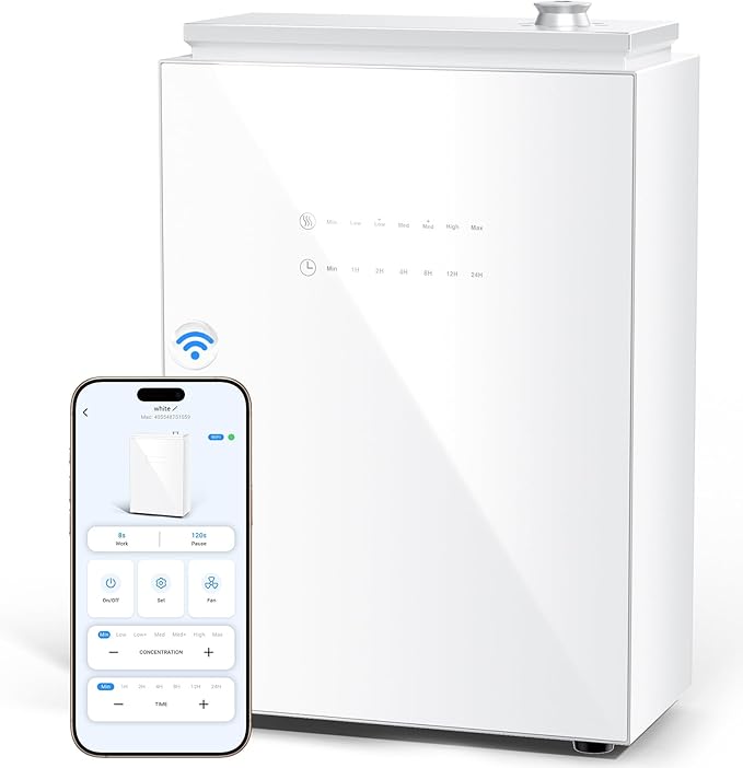 Essential Oil Diffuser - HVAC System, 5500 Sq.Ft Waterless Diffuser, Whole House & Aromatherapy Diffuser, Oil Diffuser for Office Home Large Room, WiFi & Bluetooth App Control, White