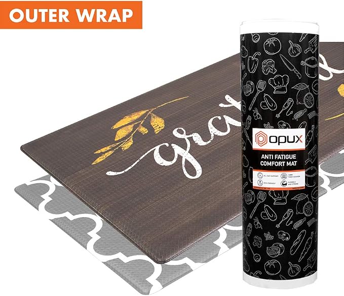 OPUX Anti Fatigue Kitchen Floor Mat, Reversible Cushioned Memory Foam Kitchen Rug Pad, Waterproof Non-Slip Padded Comfort Standing Mat Laundry Home 32x17 (Farmhouse Grateful Moroccan)
