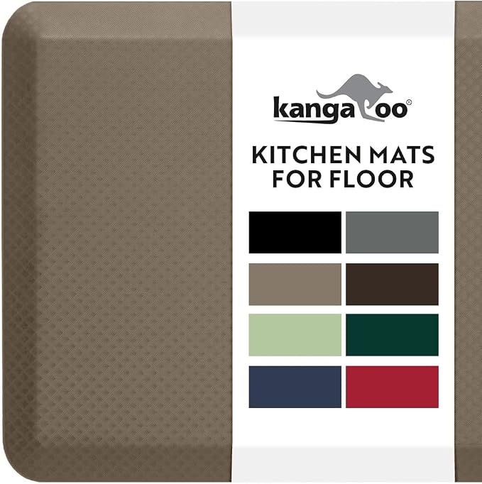 KANGAROO Anti Fatigue Mats for Kitchen Floor, 58x20, Reduce Foot, Knee, Back Pressure, 3/4 Inch Thick Cushioned Ergonomic Mat, Waterproof Comfort Rug for Under Sink, Standing Desk, Store Floors, Beige