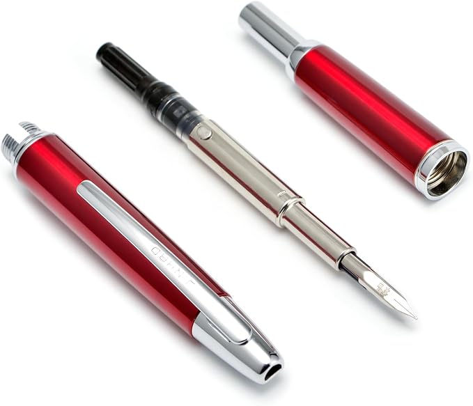 Jinhao 10 Press Fountain Pen with Box, Rose Red Retractable Extra Fine Nib with Ink Converter Set (Silver Clip)