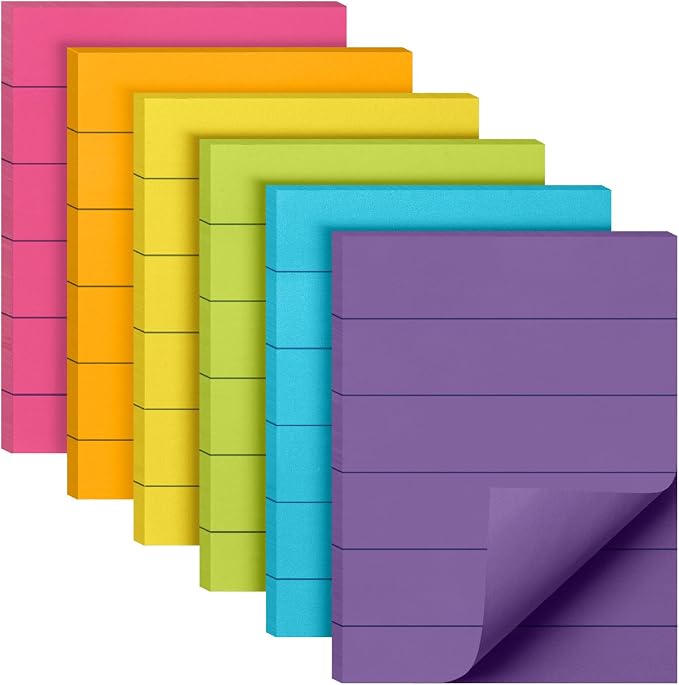 Mr. Pen- Small Lined Sticky Notes, 1.5" x 2", 6 Pads, 60 Sheets/Pad | Vibrant Color, Small Sticky Notes with Lines, Ruled Post Stickies, Memo Pads, Self-Stick Note Pad for Office, School, Home