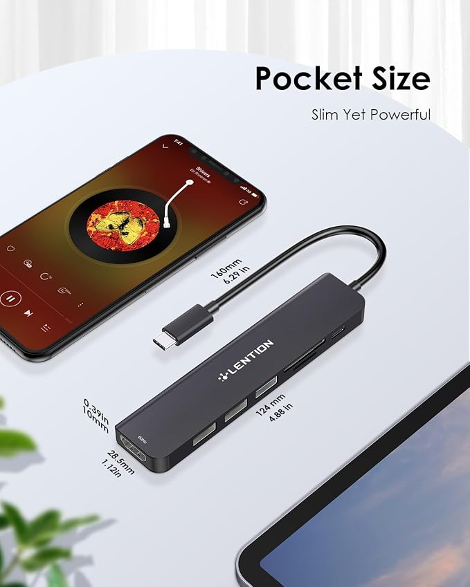 LENTION USB C Hub with 100W Charging, 4K HDMI, Dual Card Reader, USB 3.0 & 2.0 Compatible MacBook Pro, New Mac Air/Surface, Chromebook, More, Stable Driver Adapter (CB-CE18.Black)