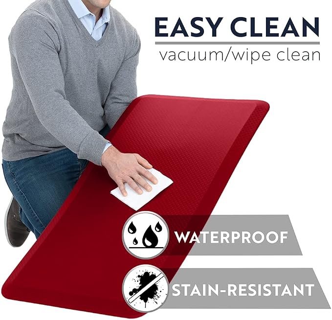 KANGAROO Anti Fatigue Mats for Kitchen Floor, 58x20, Reduce Foot, Knee, Back Pressure, 3/4 Inch Thick Cushioned Ergonomic Mat, Waterproof Comfort Rug for Under Sinks, Standing Desk, Store Floors, Red