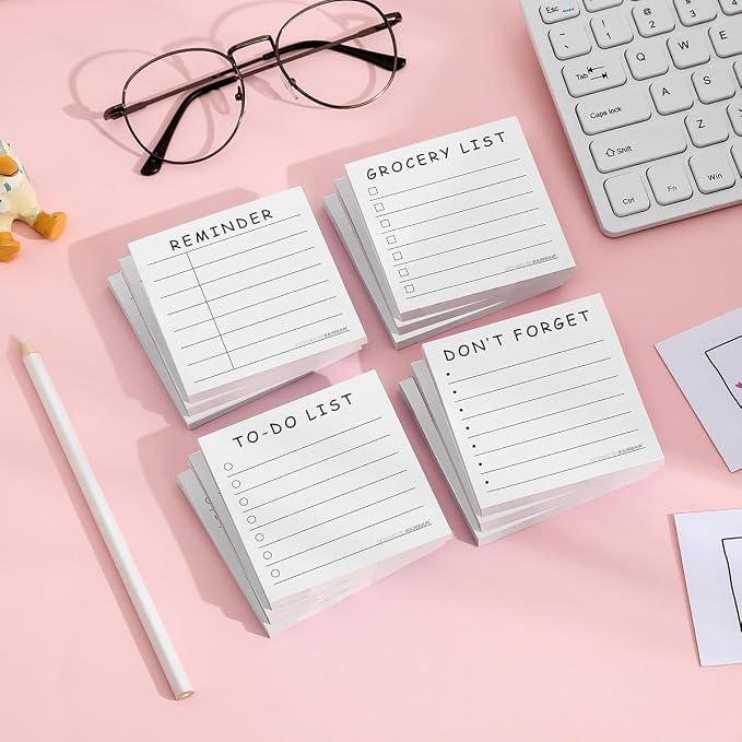 4 Pack/200 Sheets 3x3in Self-Sticking Note Papers Set, High-Adhesive Productivity Planner Pads for Time Management, Retro Daily Task Notes for Journal Office Home, Bulk Retro Stationery Gift