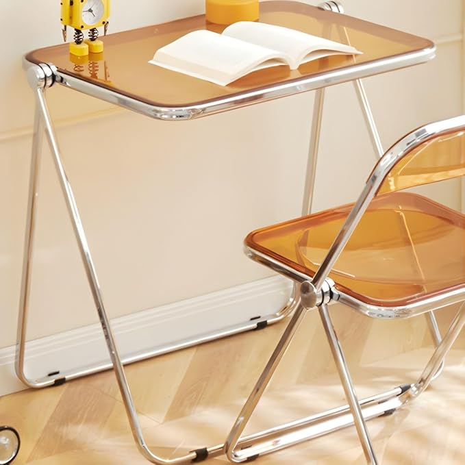 Compact Writing Desk Folding Design Collapsible Feature for Small Spaces Without Chairs Transparent Folding Table Acrylic Bedroom Balcony Table Portable Table Yellow 25.5" L x 19.5" W x 27" H