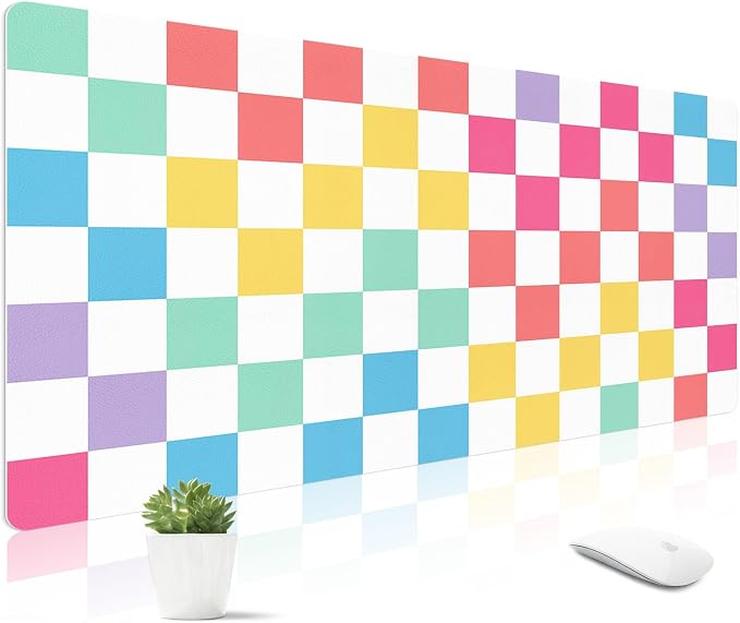 Mouse Pad Leather Desk Mat Large Keyboard Cute Office Desktop Computer Laptop XXL Long Big Aesthetic Modern Design Women Girls Gaming Gamer Oversized Wide Mousepad 31.5"x15.7", Color Plaid