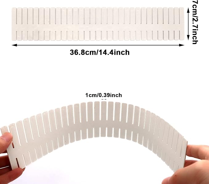 24Pcs Adjustable Drawer Dividers - 14.5Inch Plastic Storage Dividers - White DIY Grid Organizer for Socks, Underwear, Makeup, Clothes