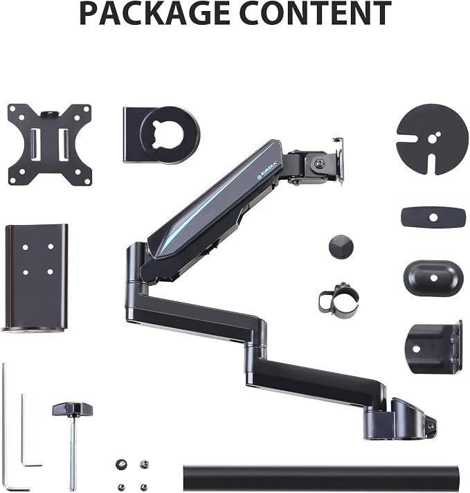 EUREKA ERGONOMIC Single Monitor Desk Mount, Adjustable Gas Spring Monitor Arm for LCD PC Screen 13-32 inch, Max 17.6 LBS, Computer Monitor Stand W C Clamp & Grommet Base, VESA 75x75mm,100x100mm, Black