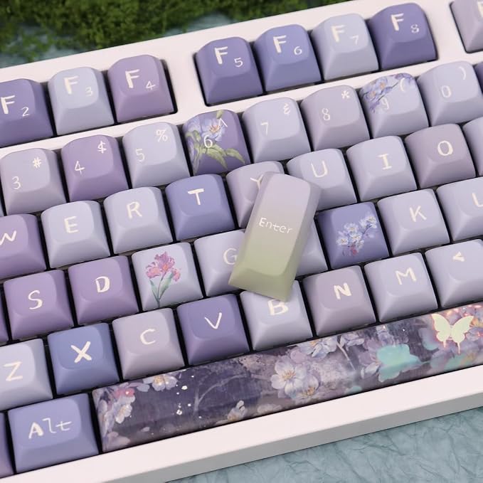 Sumgsn 156 Keys PBT Dye Sub Custom Purple Keycaps URE Profile Butterfly Keycap Set Fit for 95% 75% 65% 60% Cherry Mx Switches Mechanical Keyboard