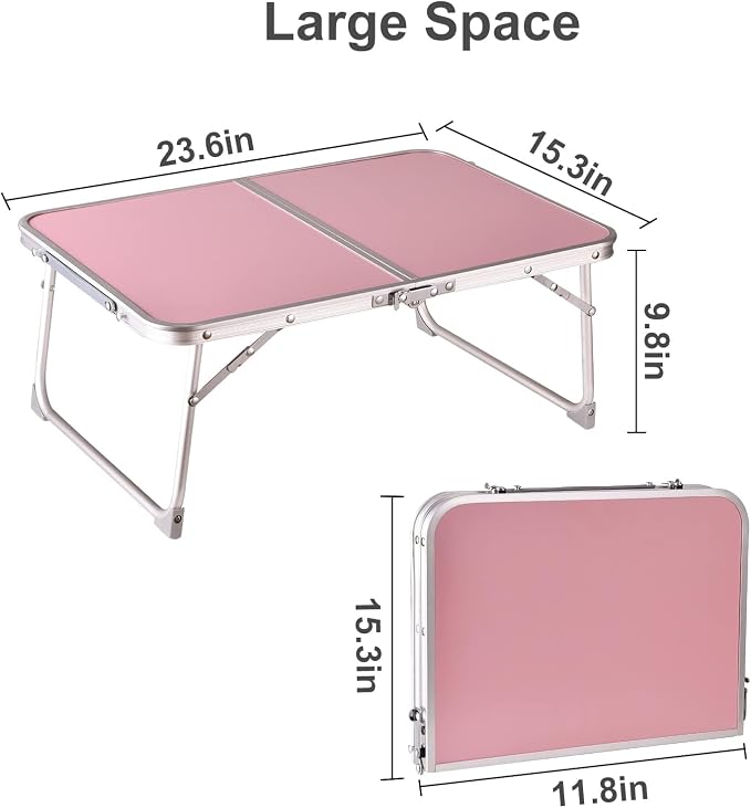 Foldable Laptop Table with Hidden Storage, Portable Bed Tray with Folding Legs for Studying, Reading, Working, Breakfast and Picnic, Lap Desk for Sofa, Couch, Floor & Outdoor Use (Pink)