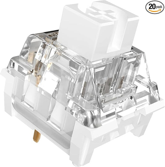 Zhouwang 20 PCS White Shark Clicky Mechanical Keyboard Switches,3-Pin Hot-Swappable Pre-Lubricated Switches,Crisp Click Sound for Gaming Keyboards & 3D Print Accessories