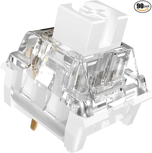 Zhouwang 90 Pcs White Shark Clicky Mechanical Keyboard Switches,3-Pin Hot-Swappable Pre-Lubricated Switches,Crisp Click Sound for Gaming Keyboards & 3D Print Accessories