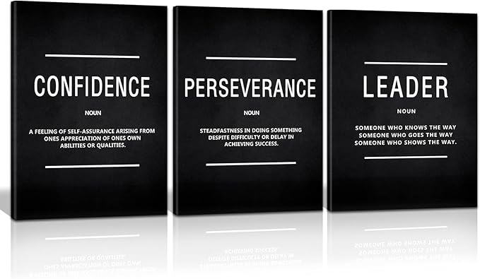 KAWAHONE Canvas Painting Wall Art Large, Motivational Leader Confidence Perseverance Success Quotes Wall Decor Inspirational Posters Prints Framed for Office Easy Hang 24''x36''x 3PCS
