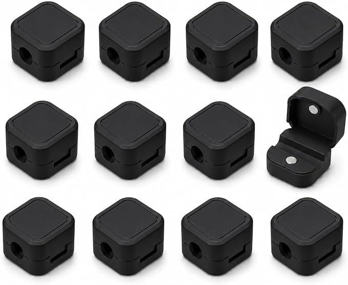 Magnetic Cable Clips, 12 Pack Self Adhesive Cord Organizer Holders for Desk, Nightstand, Office & Car, Cable Management for Charging Cords, USB Cables & Headphones Black or White (Black)