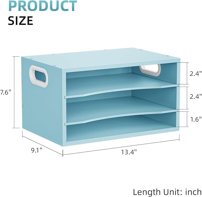 Marbrasse 3 Tier Wood Desk Organizer,Desk Paper Letter Tray Organizer，Blue | Wooden Desktop File Organizer with Handle and Paper Sorter Mail Holder for Office School & Home Supplies Organization