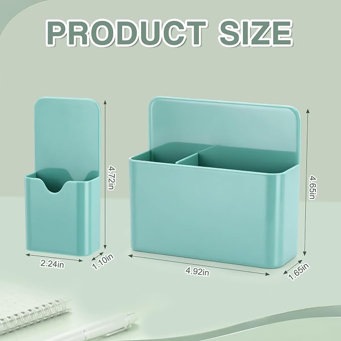 Crtiin 3 Pcs Magnetic Pen Holder Set for Refrigerator, Magnetic Desk Organizer with 1 Large 2-Compartment and 2 Small Holders, Marker Holder for Refrigerator, Whiteboard, Home Office(Sage Green)