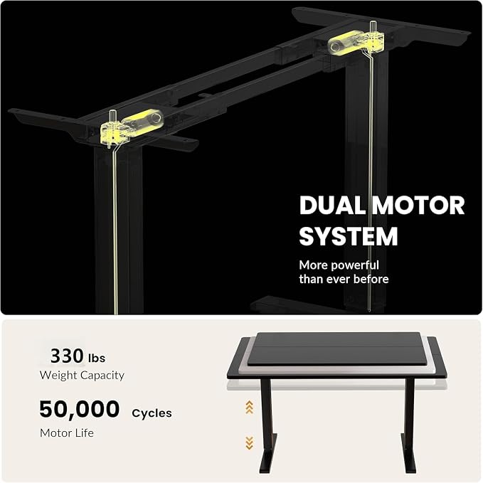 Dual Motor Electric Standing Desk Frame, Height Adjustable Desk Legs for Max 44" x 70.8" Desktop with 330 LBS Capacity, Ergonomic Sit Stand Up Desk Base for Home Office, Black (Frame Only)