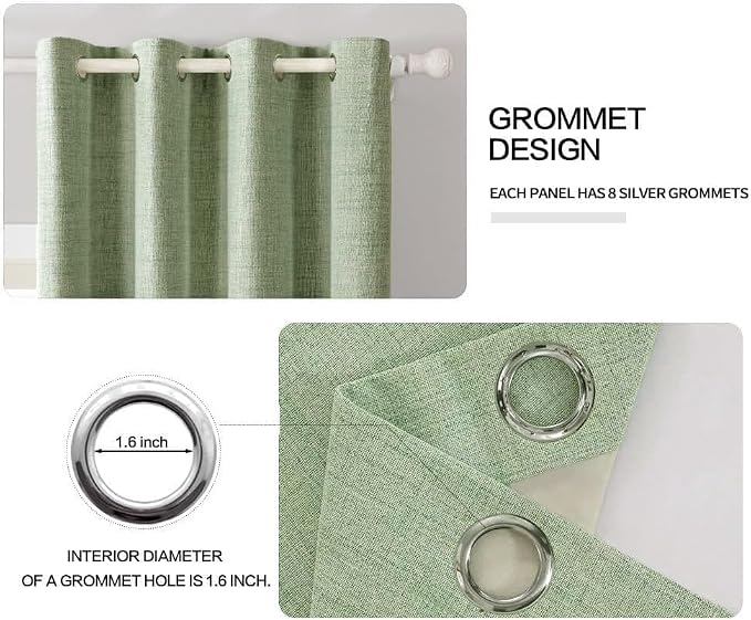 MIULEE Linen Texture Curtains for Bedroom Solid 100% Blackout Thermal Insulated Sage Green Curtains Grommet Room Darkening Drapes for Living Room 52x72 Inch (2 Panels)