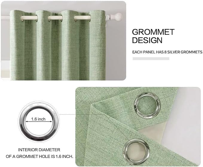 MIULEE Linen Texture Curtains for Bedroom Solid 100% Blackout Thermal Insulated Sage Green Curtains Grommet Room Darkening Drapes for Living Room 52x63 Inch (2 Panels)
