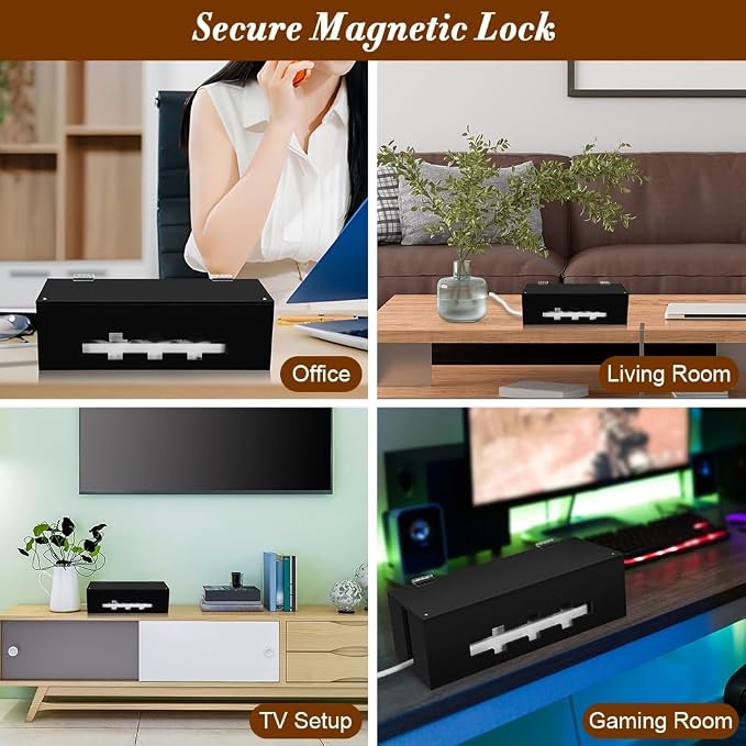 Cable Management Box with Magnetic Lock, Cord Organizer for Desk | Acrylic,compact,fits standard power strips & flat plugs,hides TV/computer wires,magnetic lid,child safe,for home office desk