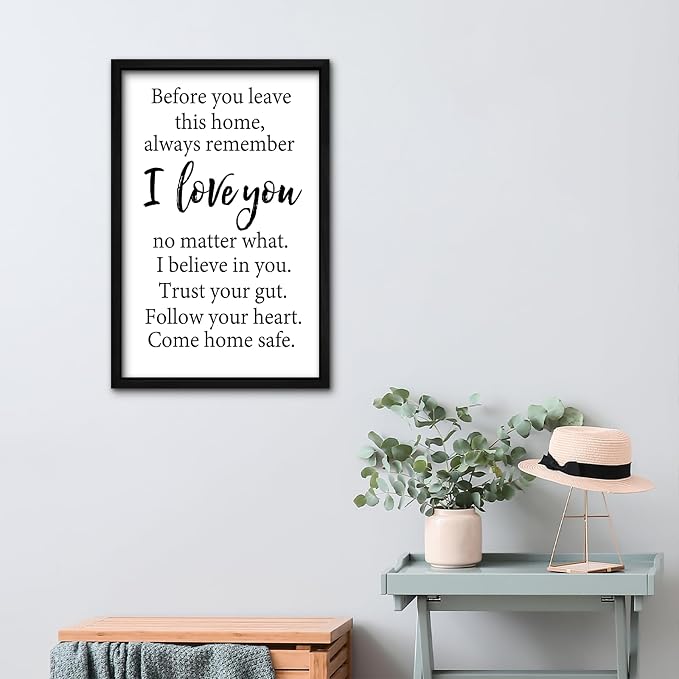 RLWangChao Before You Leave This Home Wall Decor Art 24"X16" I Love You Sign Inspirational Quotes Family Entryway Wood Framed Wall Hanging (Black)