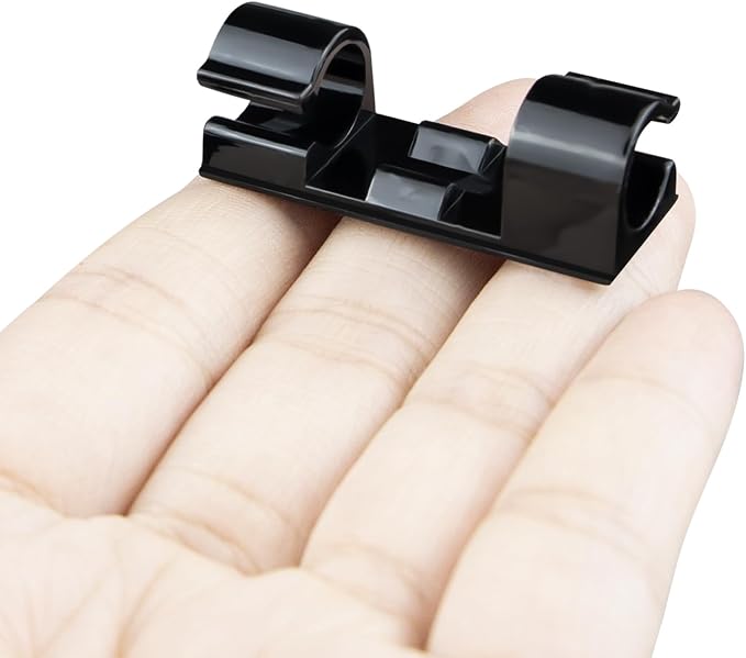 SOULWIT 50 Pcs Self Adhesive Cable Management Clips, Cable Organizers Sticky Wire Clips Cord Holder for TV PC Laptop Ethernet Cable Desktop Home Office (Black)
