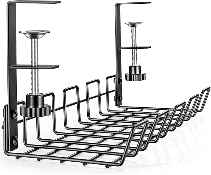Under Desk Cable Management Tray L 14.9'' W 5.9'' | Under Desk Cable Organizer Rack, No Drill Wire Cord Tray for Home Office Workstation, PC, Computer, Desktop & Laptop