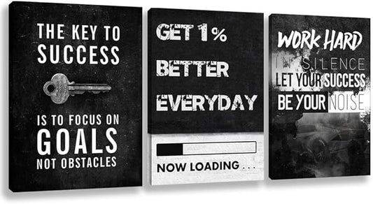 Motivational Success Poster Print Wall Art Inspirational Entrepreneur Goals Quotes Wall Decor Work Hard Picture Painting Decoration Artwork for Office Bedroom Living Room 16inch x24inch x3pieces