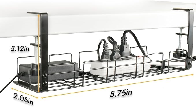 Under Desk Cable Management Tray No Drill 2pack Kit- 15.7'' Long 5.1'' Wide Tray, Steel Cord Organizers, 4 Cable Holder, 12 Roll Cable Organizer Straps, No Drill, No Damage to Desk(Black)