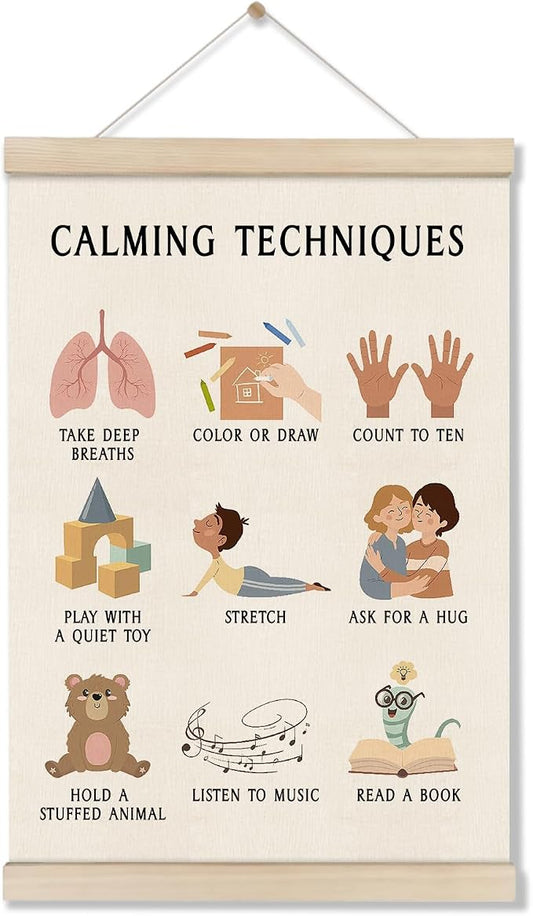DOI-LANEE Mental Health Posters Hanger Frame, Educational Boho Classroom Poster 16x12 Inch, Calming Corner Wall Art, Therapy Office Decor, Homeschool Decoration, Calming Techniques Hanging Frame