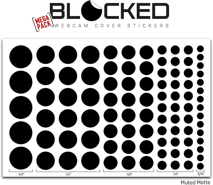 Blocked Original Vinyl Webcam Cover Stickers | Restickable & Stackable Privacy Covers | for All Camera-endable Devices | 5-Sizes | 95 Black (Muted Matte)