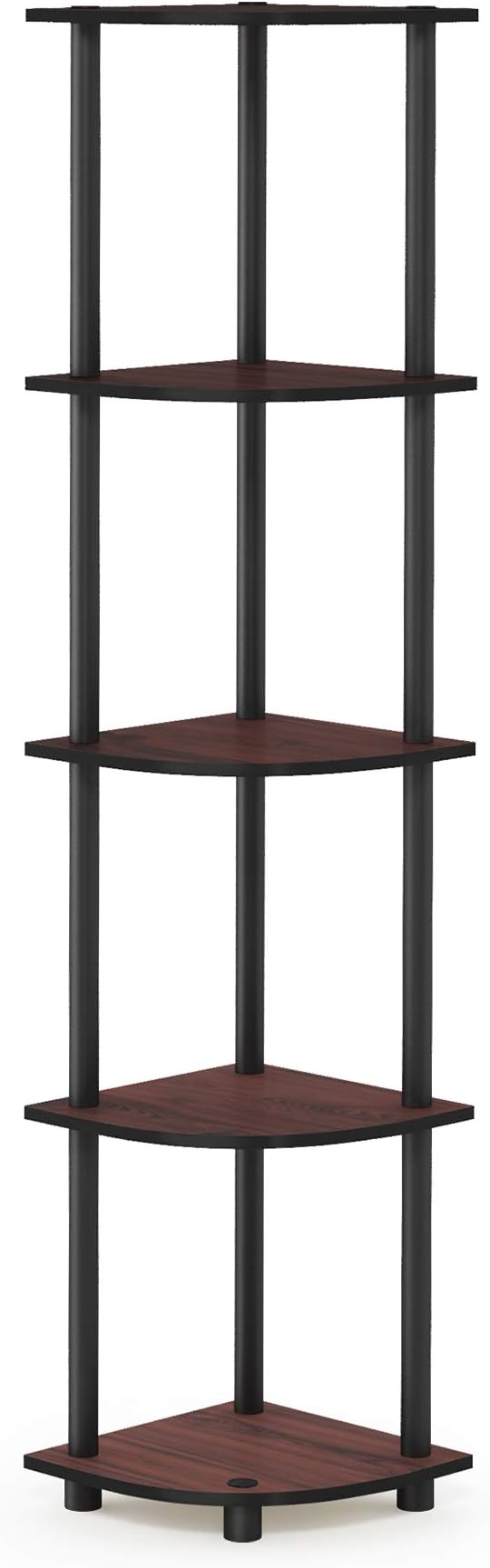 Furinno TURN-N-TUBE Corner Shelf, 5-Tier Corner Bookshelf, Open Storage Shelves, for Organization and Storage, Living Room, Home Office, Garage, Bedroom, Dark Cherry