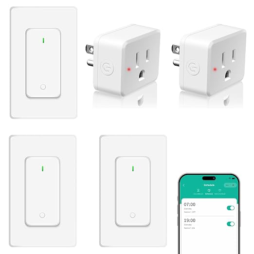 NineLeaf Slim WiFi Smart Plug w Switch, Remote App Control, 15A/1500W, Compatible with Alexa/Google Home via Tuya, Compact Design Control Anywhere,Timer/Schedule, TUV FCC, 2.4G Only(3Remotes 2Outlets)