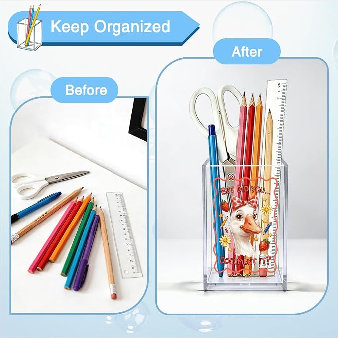 But Did You Document It Acrylic Organizer Pencil Pen Holder, Cute Strawberry Goose Desk Organizer, Teacher Appreciation Back to School Gifts for Principal Assistant Mentor Tutor Coworker