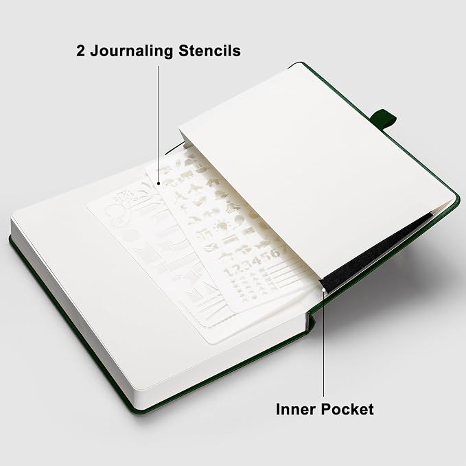 RETTACY Dotted Journal Notebook, 192 Pages, A5 Medium Size (5.7'' x 8.3''), Leather Hardcover, 100 GSM Thick Paper, for Journaling, Planning, Tracking (Dark Green)