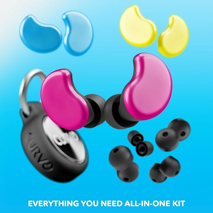 CURVD Cliq Noise Cancelling Ear Plugs – Reusable Concert Earplugs for Noise Reduction with Swappable Covers, 5 Tip Sizes & Travel Case. Stylish, Comfy, and Customizable Protection