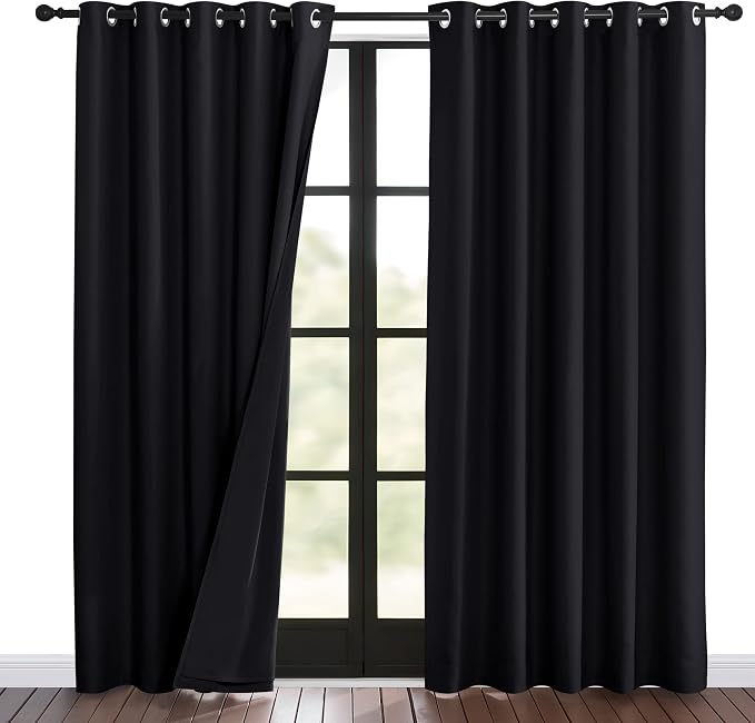 NICETOWN Sound Blocking and Heavy-Duty Space Divider Curtains for Living Room, Lined Insert Noise - Blackout - Thermal Insulation Curtains for Room Divider/Space Solutions (Black, 84 inches Long)