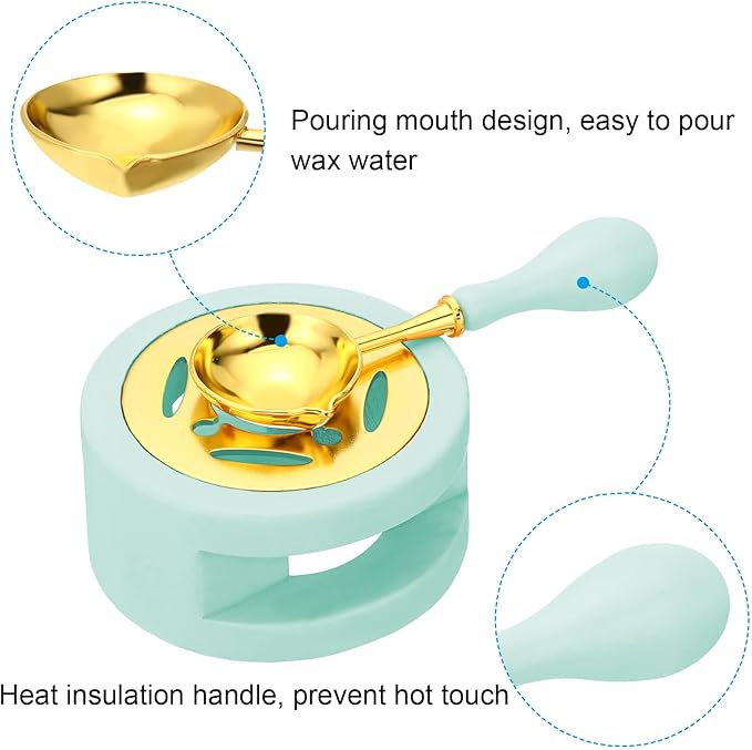 PATIKIL Seal Kit, Wax Seal Warmer With Melting Spoon, Retro Melt Stove Pot Furnace Tool for Sealing Beads Stamp Letter Envelope, Green
