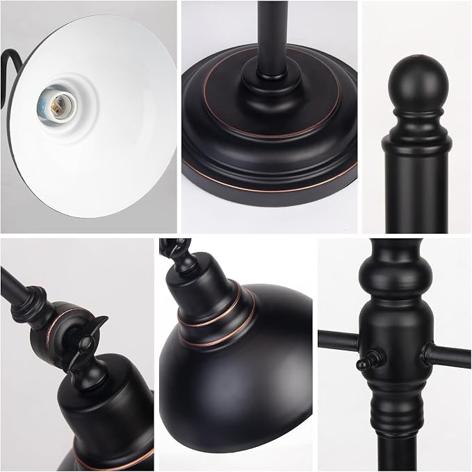 Industrial Desk Lamp Black Farmhouse Task Lamps Adjustable Rustic Modern Table Lamp E26 Vintage Metal Eye-Caring Reading Lamp for Office Living Room Dorm