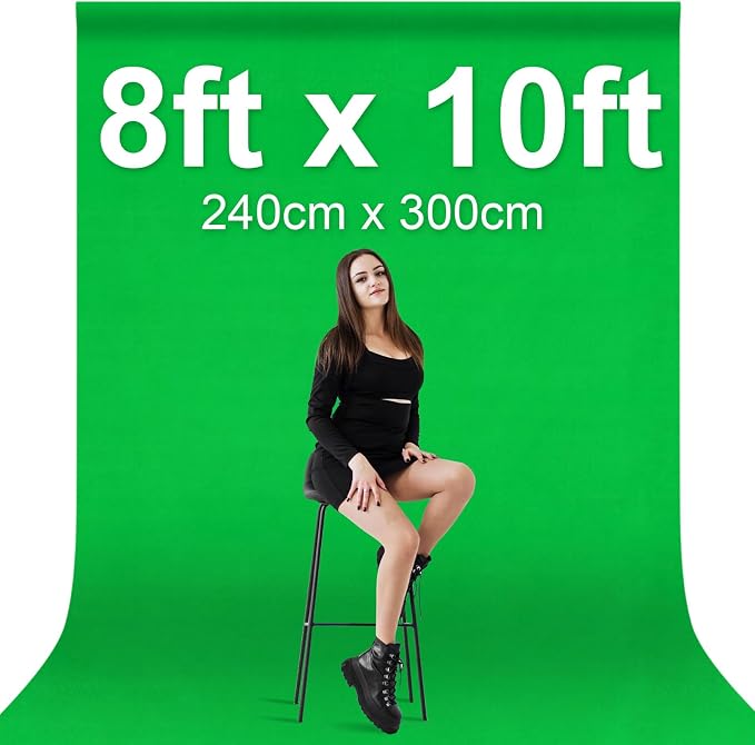 EMART Green Screen Backdrop, 8 x 10 Ft Photography Greenscreen Background Sheet Fabric Kit for YouTube Video Streaming Zoom, Small Photo Chromakey Cloth Curtain with 4 Clip