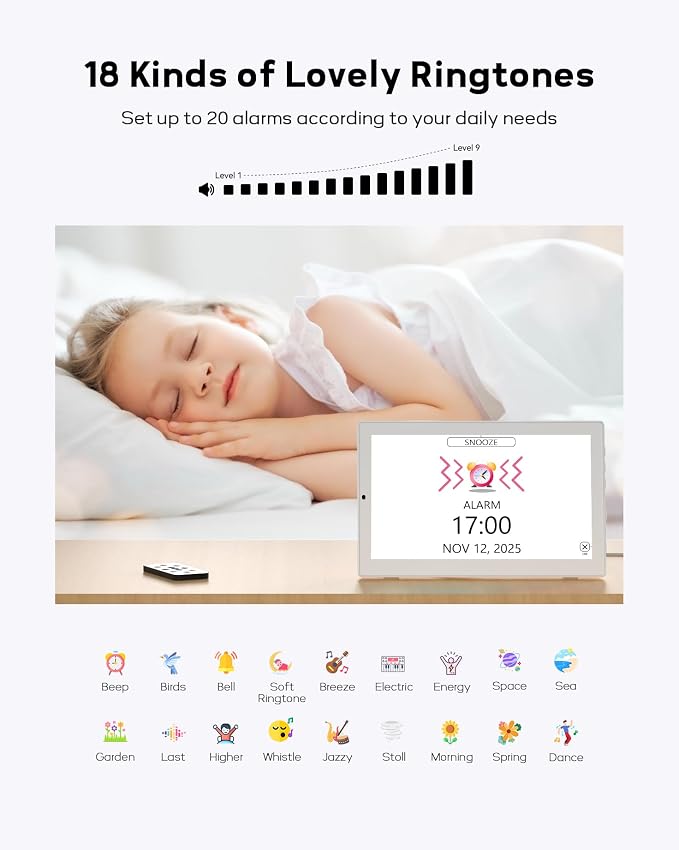 Mesqool 10.1" Large Digital Calendar Clock for Seniors with Date & Day | Easy-to-Read Display, Daily Reminders, Auto Dimming, Remote Control, Indoor Temperature & Humidity, Wall Mountable