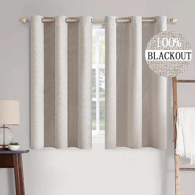 MIULEE 100% Blackout Linen Textured Curtains for Bedroom Solid Thermal Insulated Ivory Grommet Room Darkening Curtains & Drapes Luxury Decor for Living Room 42 x 63 Inch (2 Panels)