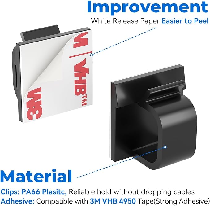 Large Cable Clips 40pcs with Strong Adhesive Tapes,Wire Holder Organizer Cord Management for Car, Office and Home (Black- L05(40PCS))