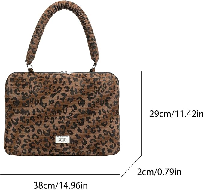Leopard Print Laptop Case 11, 13,15 Inch Quilted Laptop Sleeve Soft Protective Cheetah Computer Sleeve for MacBook (Coffee, with Strap, 15 Inch)