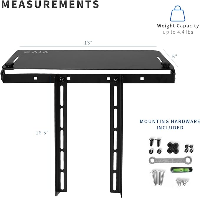 VIVO 13 inch Over Under VESA Monitor Shelf Mount, Holds Media Devices, Speakers, Routers, and More, Fits VESA 75mm, 100mm, 200mm, Black, MOUNT-SF01M