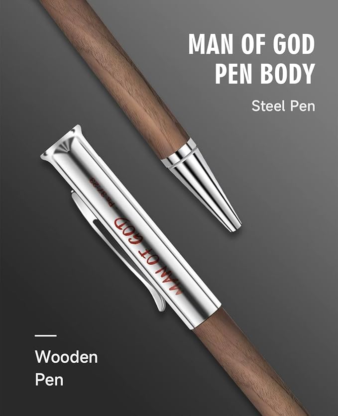 Christian Gifts for Men – Man of God Engraved Walnut Wood Rollerball Pen Set (5 Pack), Each Pen Individually Gift Boxed – Ideal for Pastor, Father’s Day & Graduation