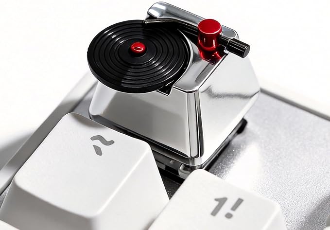 Artisan Keycaps, Vinyl Record Player Custom Cover Caps for MX Mechanical Keyboard, Movable Turntable Tonearm Records Resin Handmade 1U Replacement for Esc Del Arrow Key (Silver and Black)