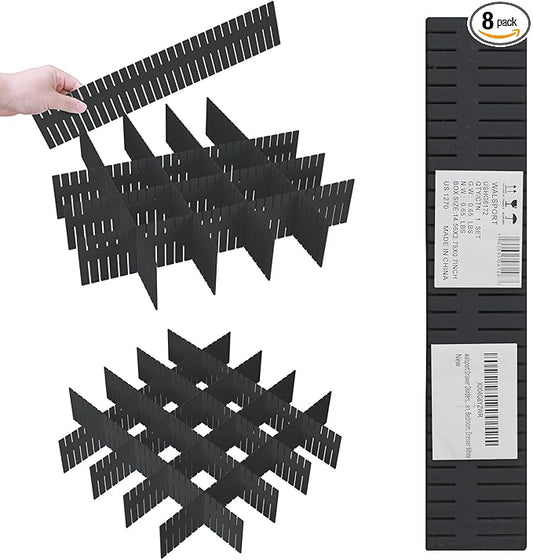 ALBAD Plastic Drawer Dividers Adjustable Drawer Organizer Dividers Separator for Tidying Clutter/Cutlery/Underwear/Socks/Clothes/Dresses/Boxes/Bins in Kitchen Bathroom Bedroom Office (8)